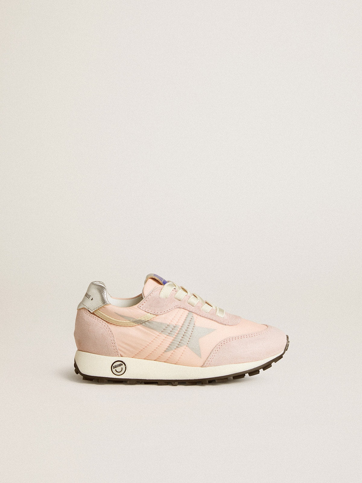 Marathon Junior in pink nylon with printed star and leather heel tab - Golden Goose Kids