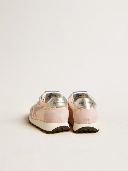Marathon Junior in pink nylon with printed star and leather heel tab - Golden Goose Kids
