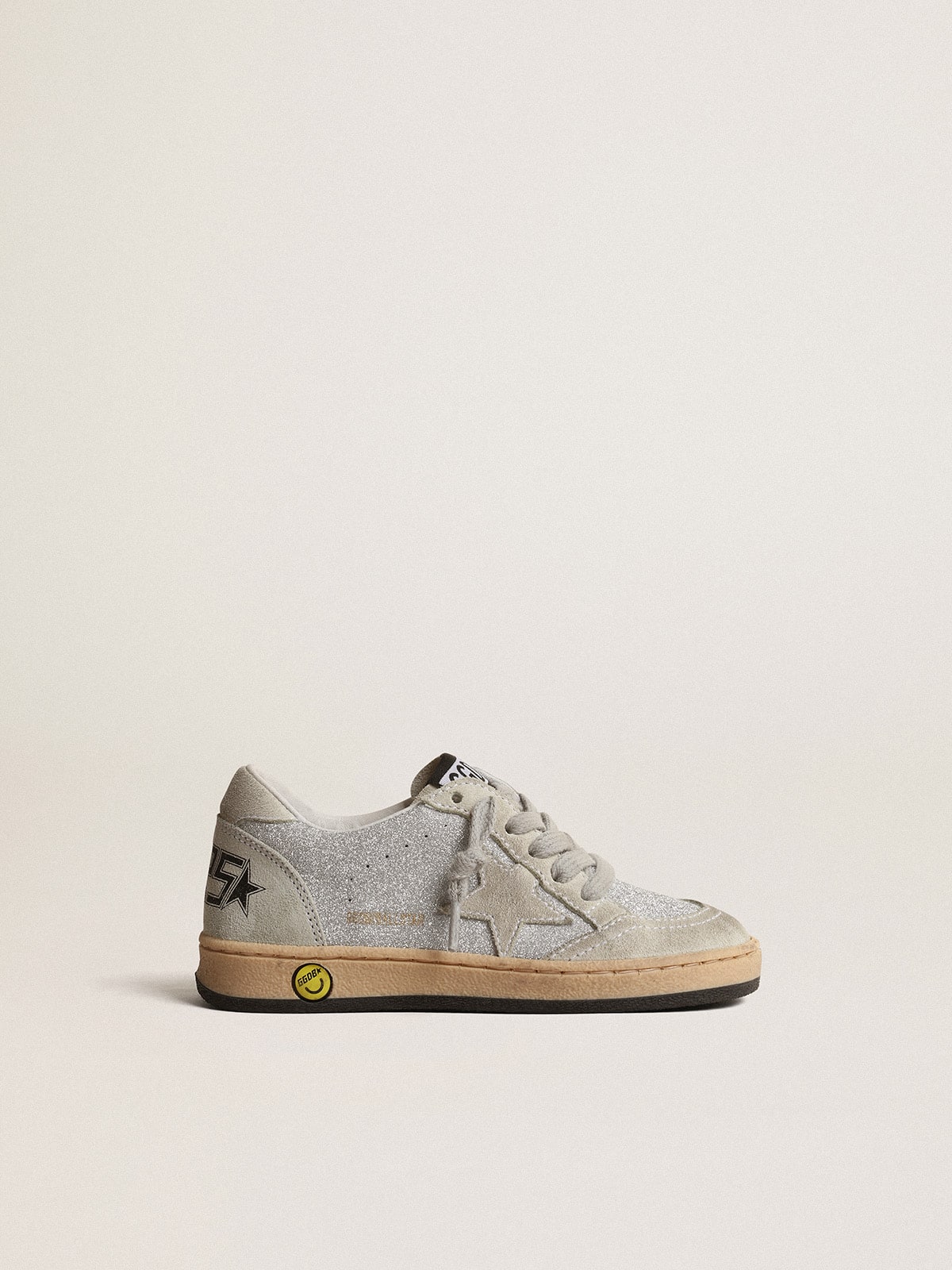 Ball Star Junior in glitter with ice-gray suede inserts - Golden Goose Kids