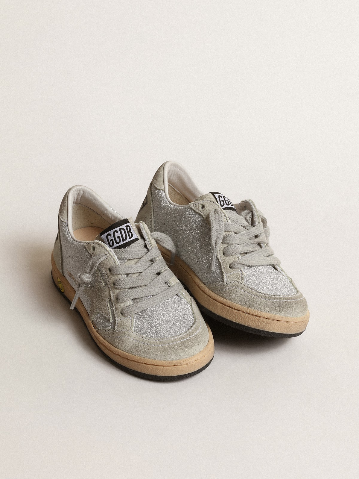 Ball Star Junior in glitter with ice-gray suede inserts - Golden Goose Kids