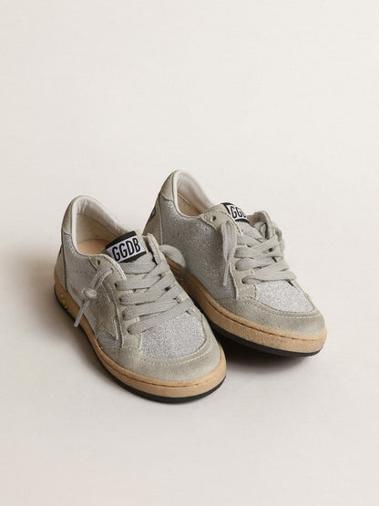 Ball Star Junior in glitter with ice-gray suede inserts - Golden Goose Kids