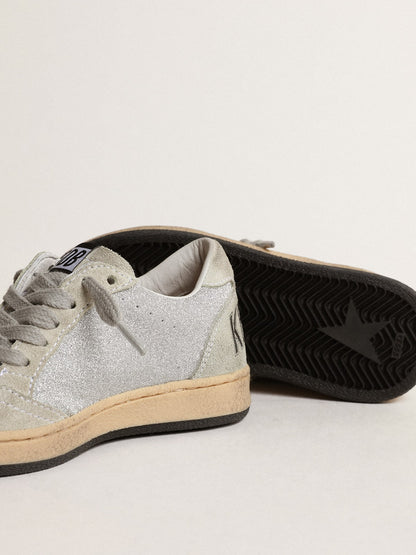 Ball Star Junior in glitter with ice-gray suede inserts - Golden Goose Kids