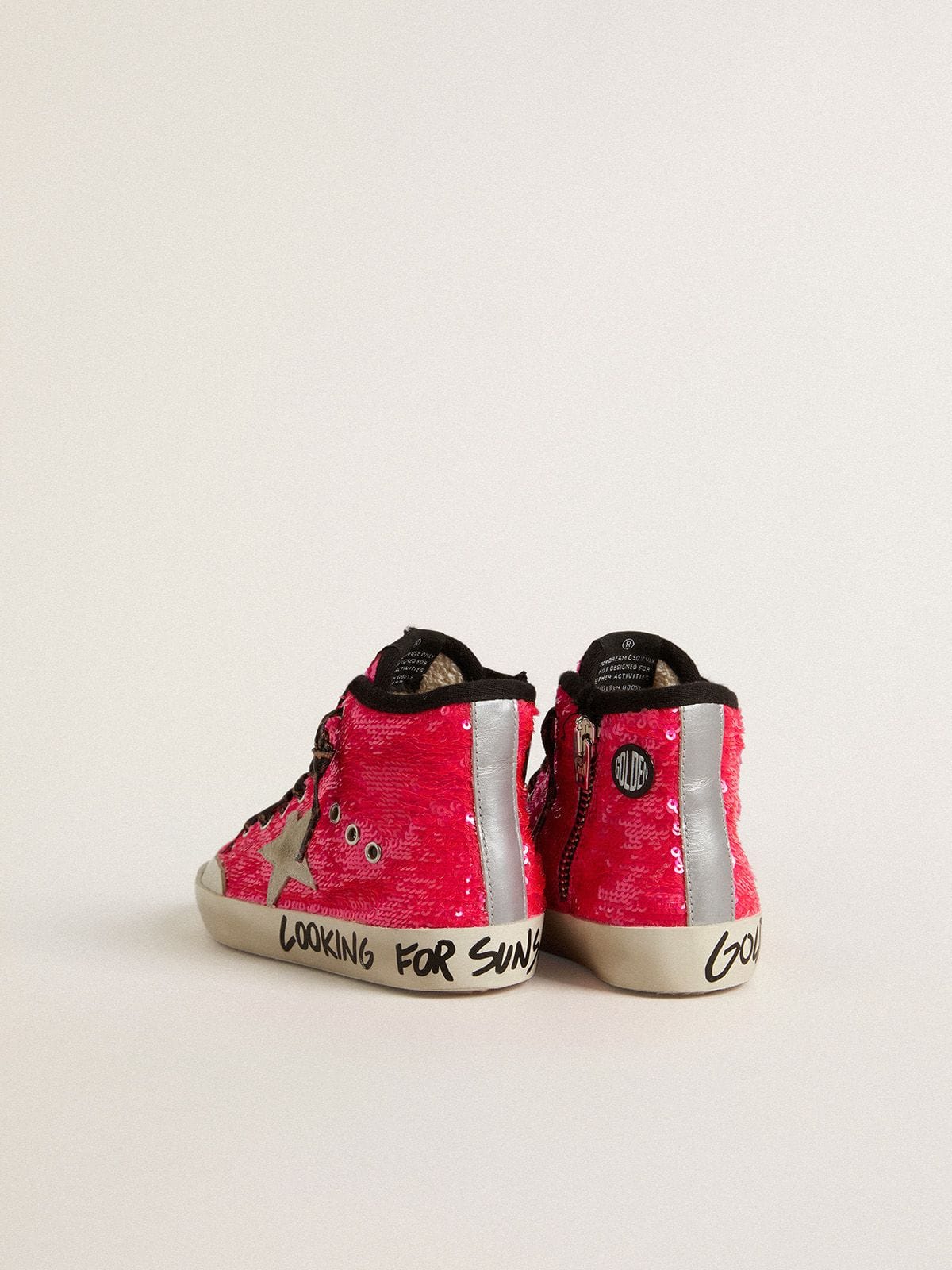 Junior Francy in sequins with ice-gray suede star and animal-print laces - Golden Goose Kids