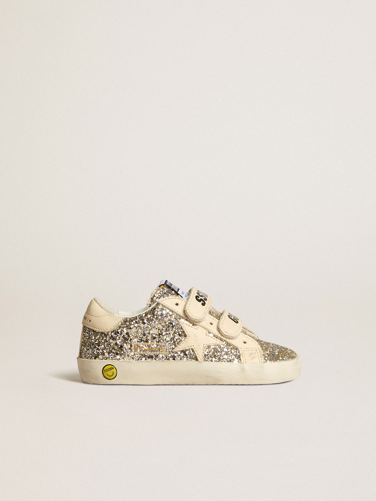 Old School Junior in platinum glitter with leather star and heel tab - Golden Goose Kids
