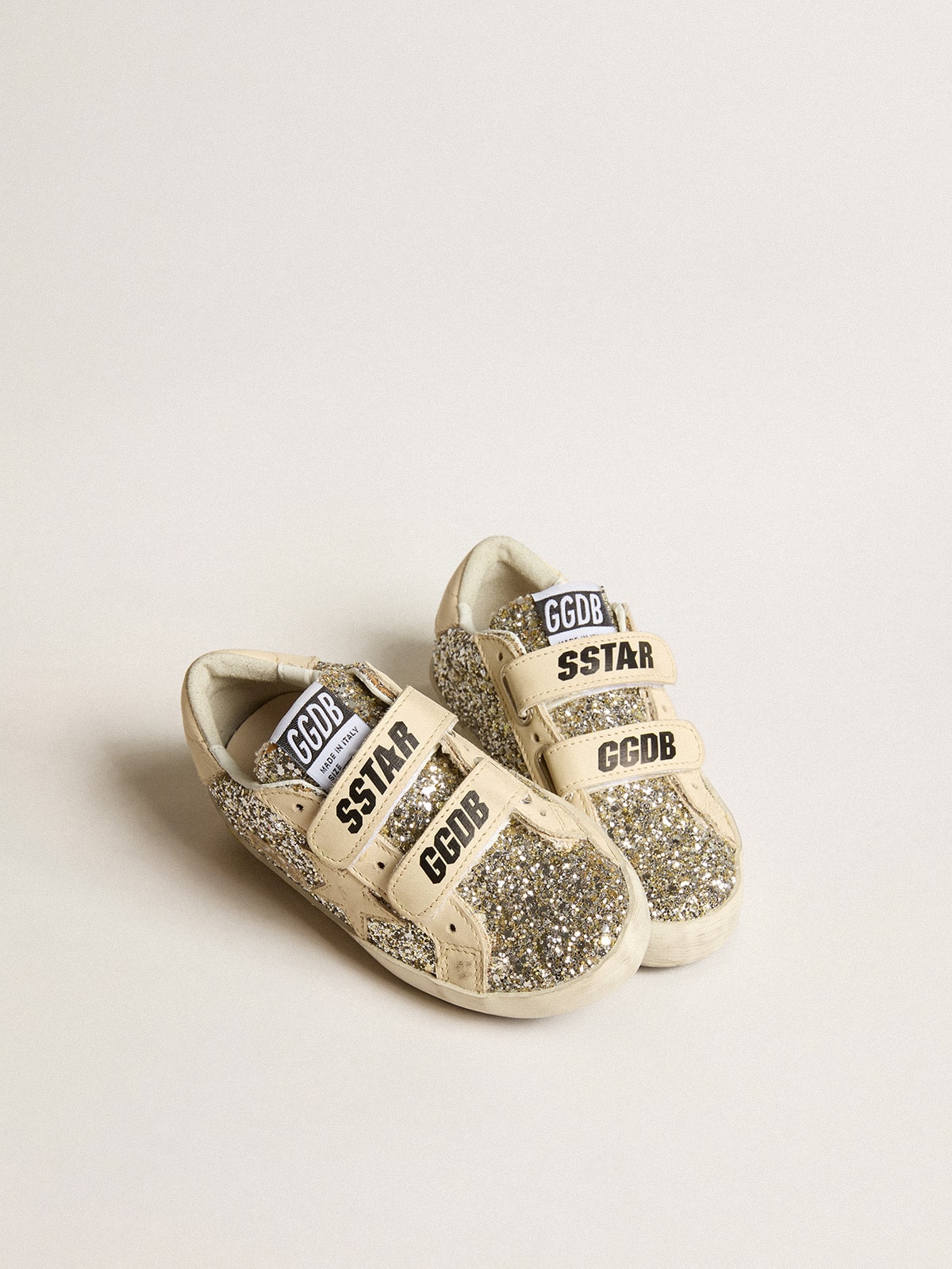 Old School Junior in platinum glitter with leather star and heel tab - Golden Goose Kids