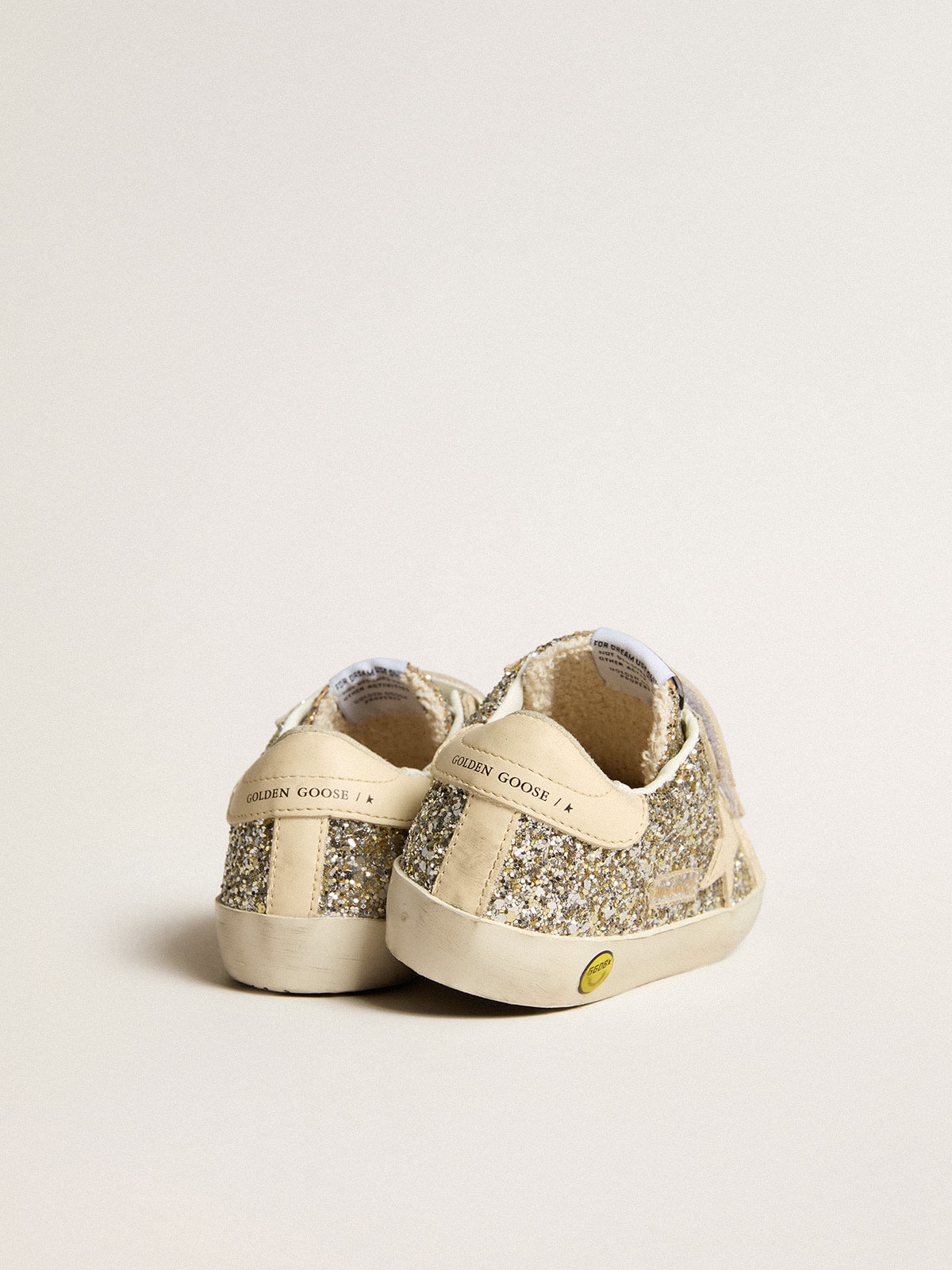 Old School Junior in platinum glitter with leather star and heel tab - Golden Goose Kids