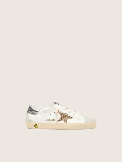 Junior Super-Star with gold glitter star and silver metallic leather heel tab - Golden Goose Kids