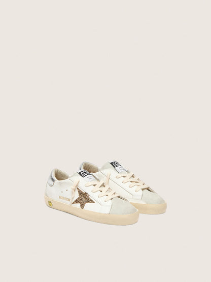 Junior Super-Star with gold glitter star and silver metallic leather heel tab - Golden Goose Kids