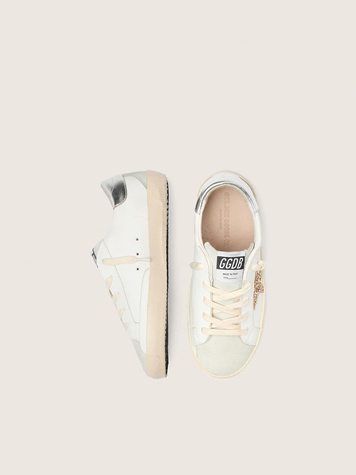 Junior Super-Star with gold glitter star and silver metallic leather heel tab - Golden Goose Kids