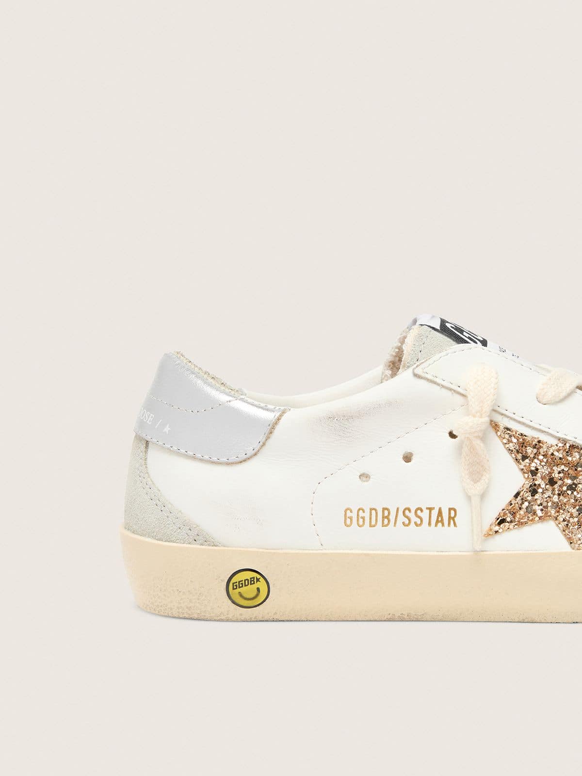 Junior Super-Star with gold glitter star and silver metallic leather heel tab - Golden Goose Kids
