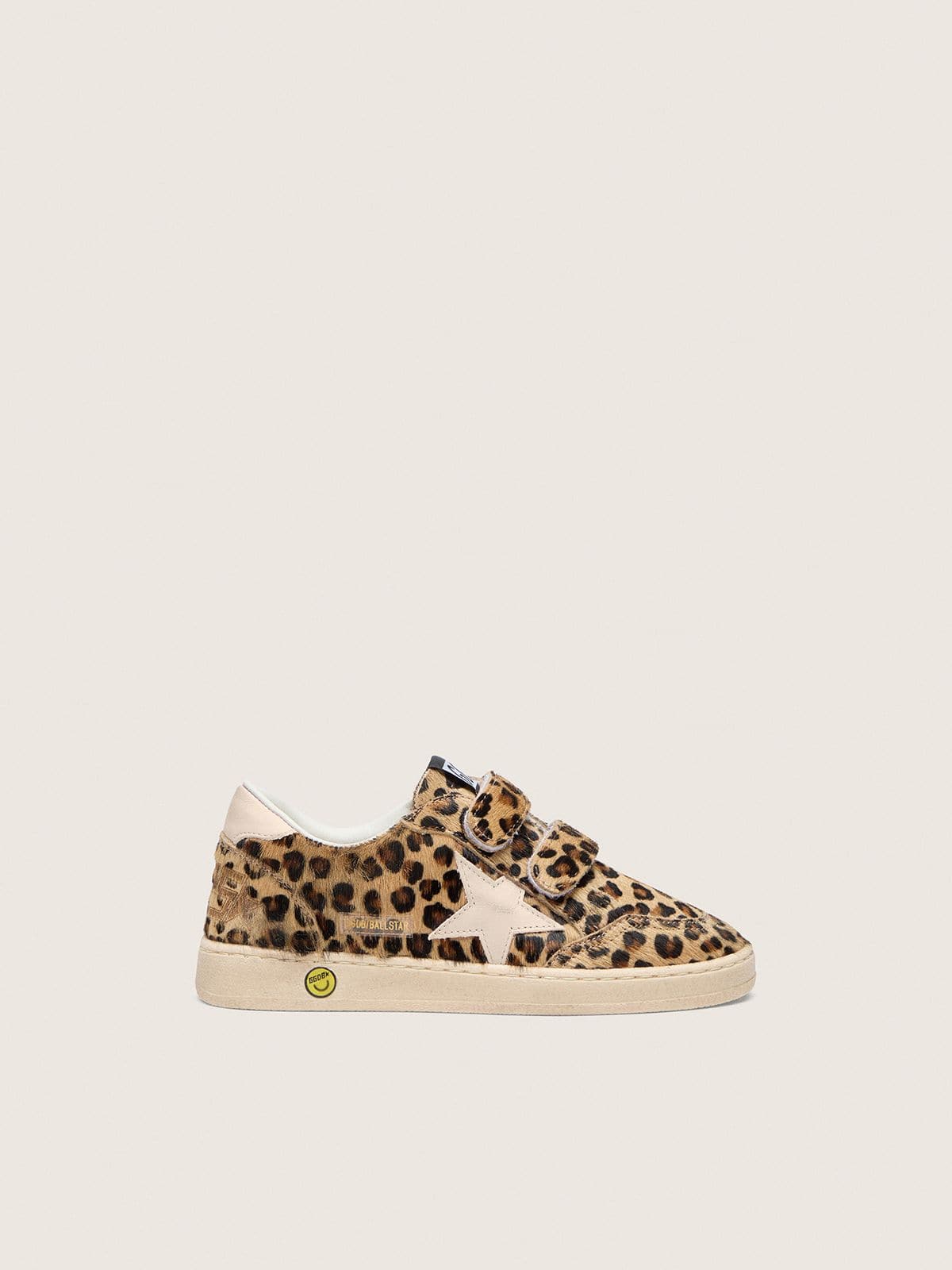 Junior Ball Star in leopard-print pony skin with pink leather star and heel tab - Golden Goose Kids