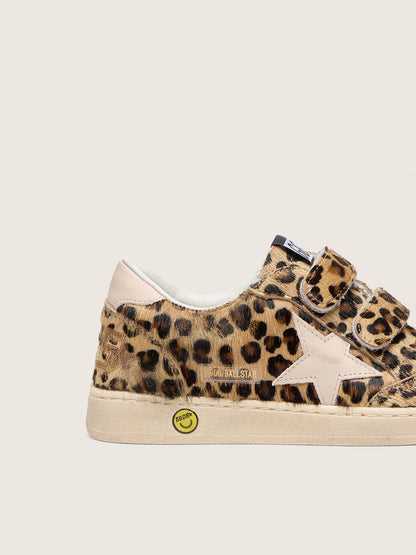 Junior Ball Star in leopard-print pony skin with pink leather star and heel tab - Golden Goose Kids