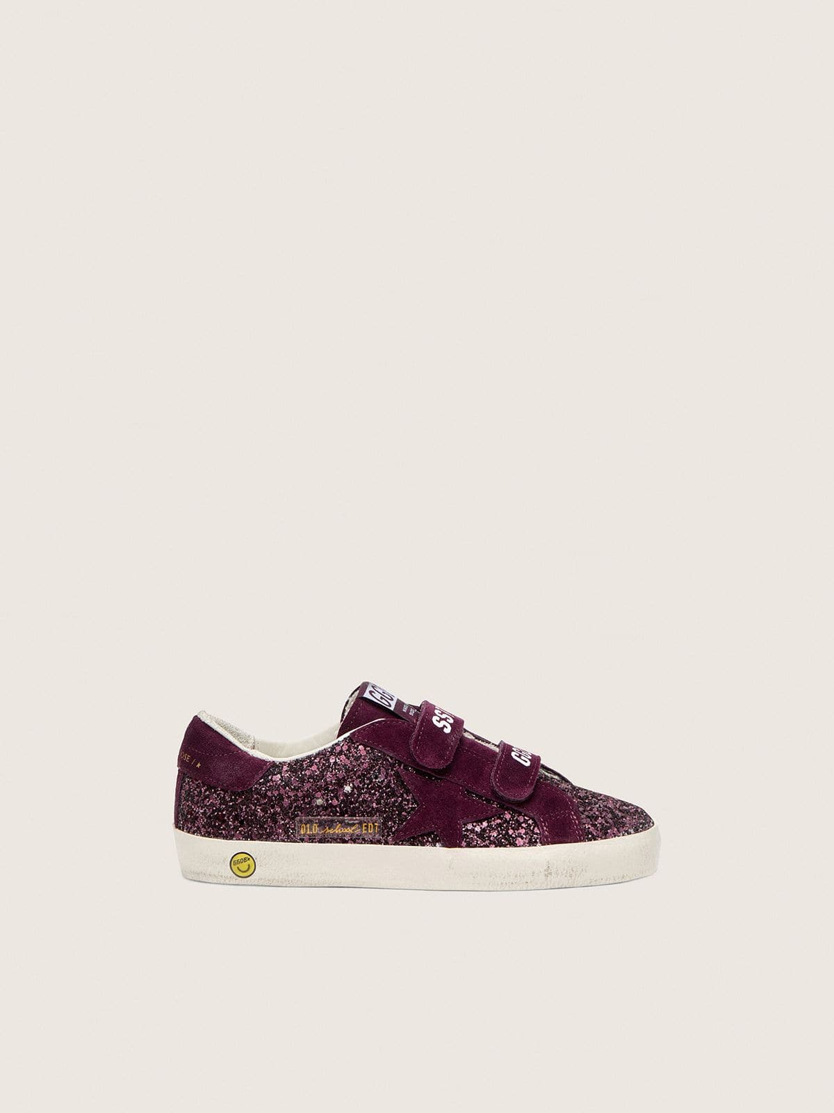 Junior Old School in burgundy glitter with burgundy suede star and heel tab - Golden Goose Kids