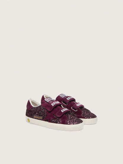 Junior Old School in burgundy glitter with burgundy suede star and heel tab - Golden Goose Kids