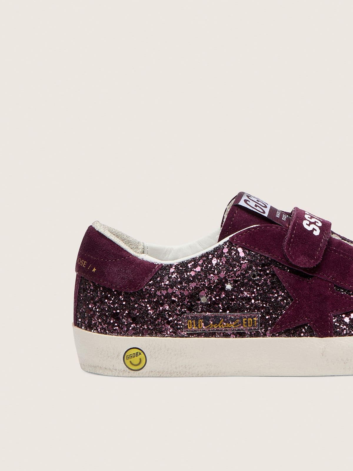 Junior Old School in burgundy glitter with burgundy suede star and heel tab - Golden Goose Kids