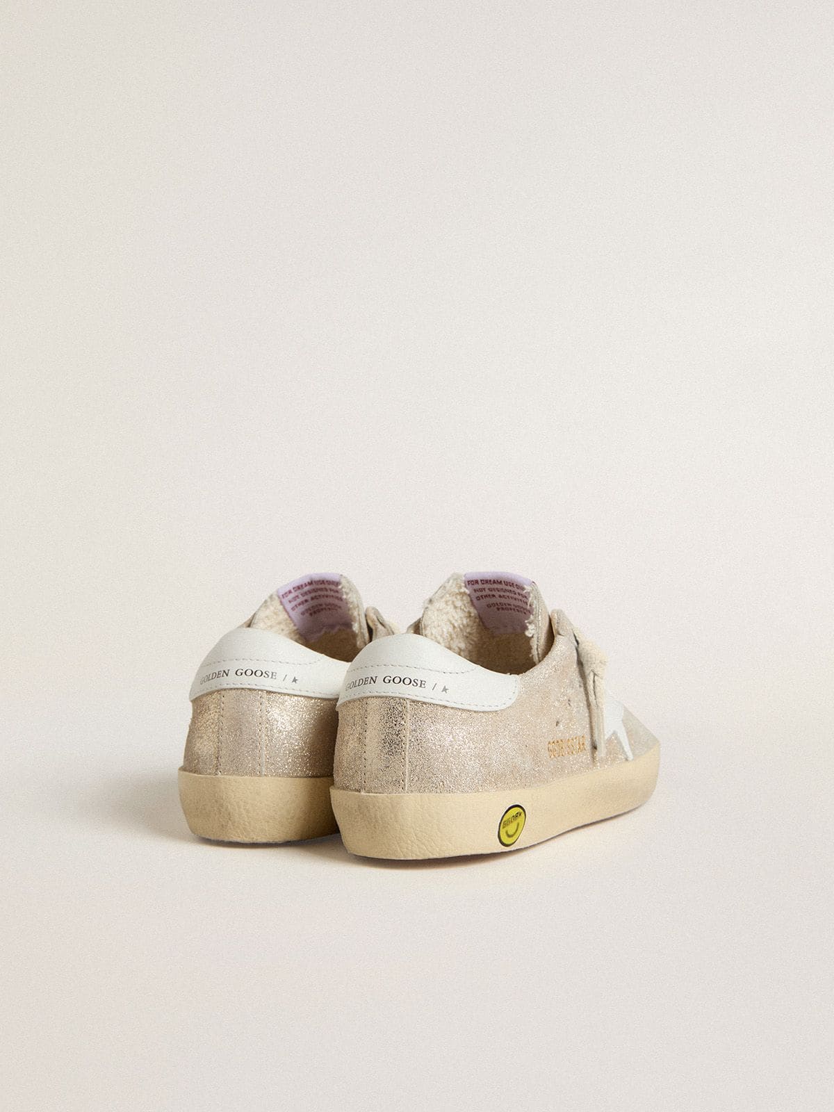 Junior Super-Star in sand-colored laminated-effect suede with white leather star - Golden Goose Kids