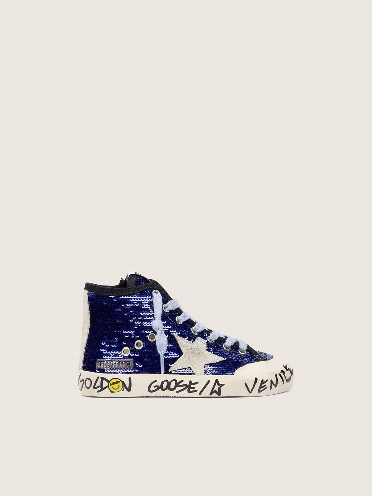 Junior Francy Penstar in blue sequins with white suede star - Golden Goose Kids