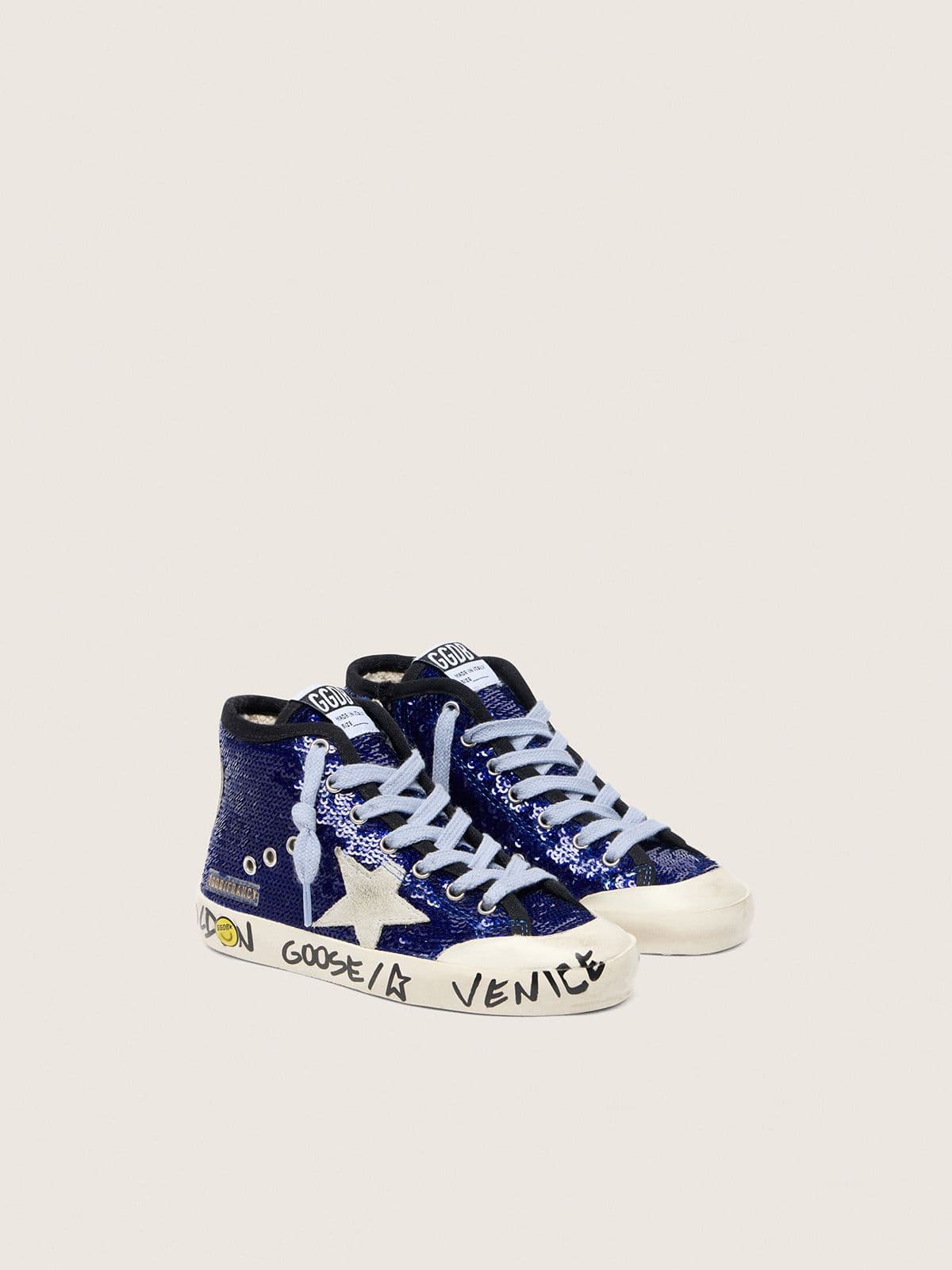 Junior Francy Penstar in blue sequins with white suede star - Golden Goose Kids