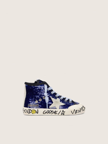 Junior Francy Penstar in blue sequins with white suede star - Golden Goose Kids