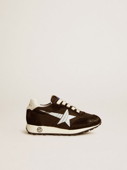 Junior Marathon in black nylon with printed star and leather heel tab - Golden Goose Kids