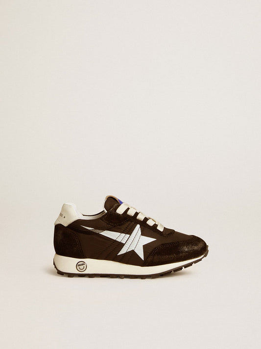 Junior Marathon in black nylon with printed star and leather heel tab - Golden Goose Kids