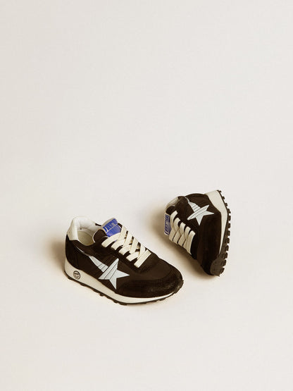 Junior Marathon in black nylon with printed star and leather heel tab - Golden Goose Kids