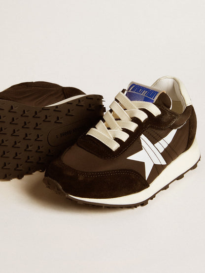 Junior Marathon in black nylon with printed star and leather heel tab - Golden Goose Kids