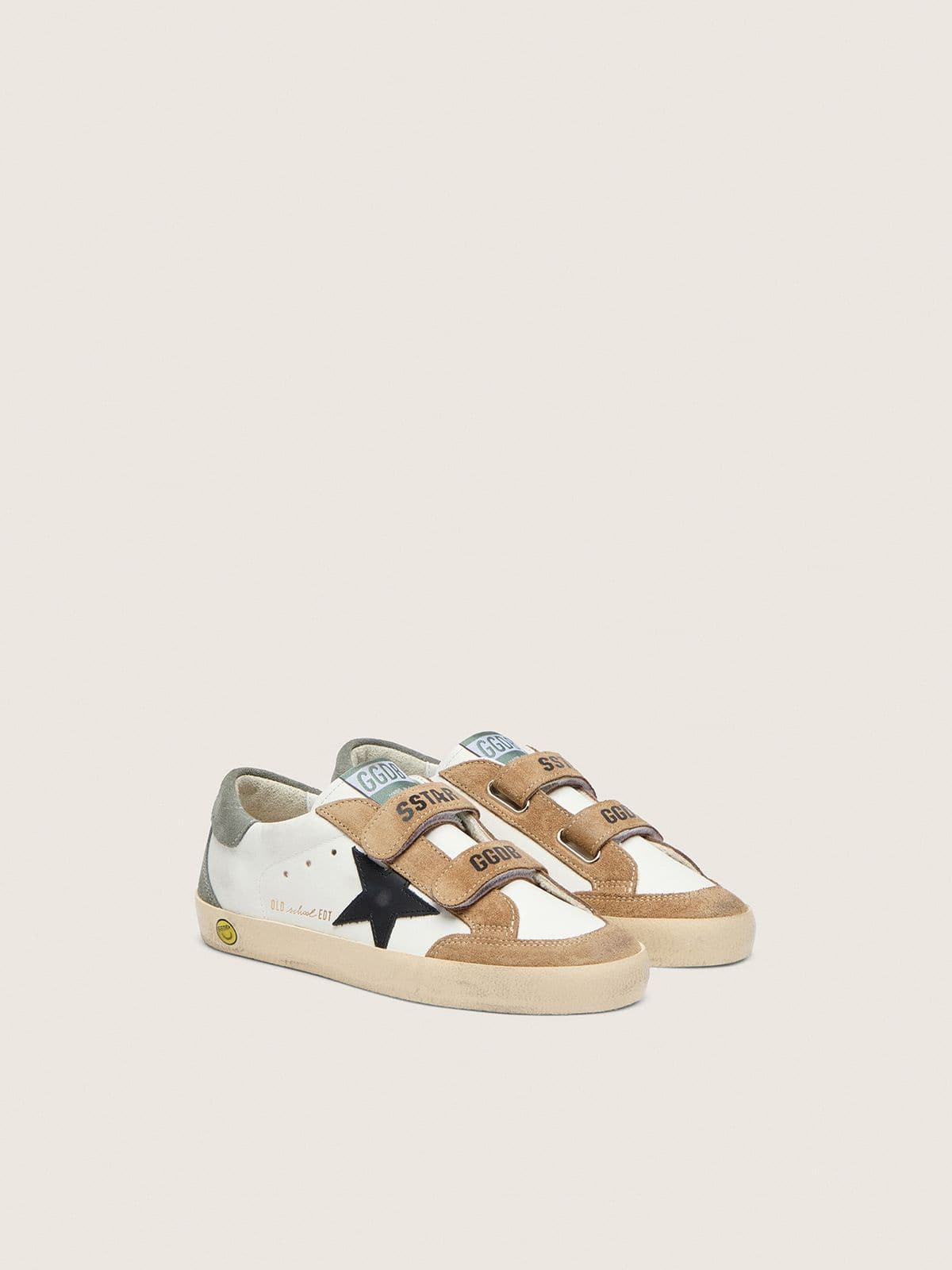 Junior Old School with black leather star and beige and green suede inserts - Golden Goose Kids