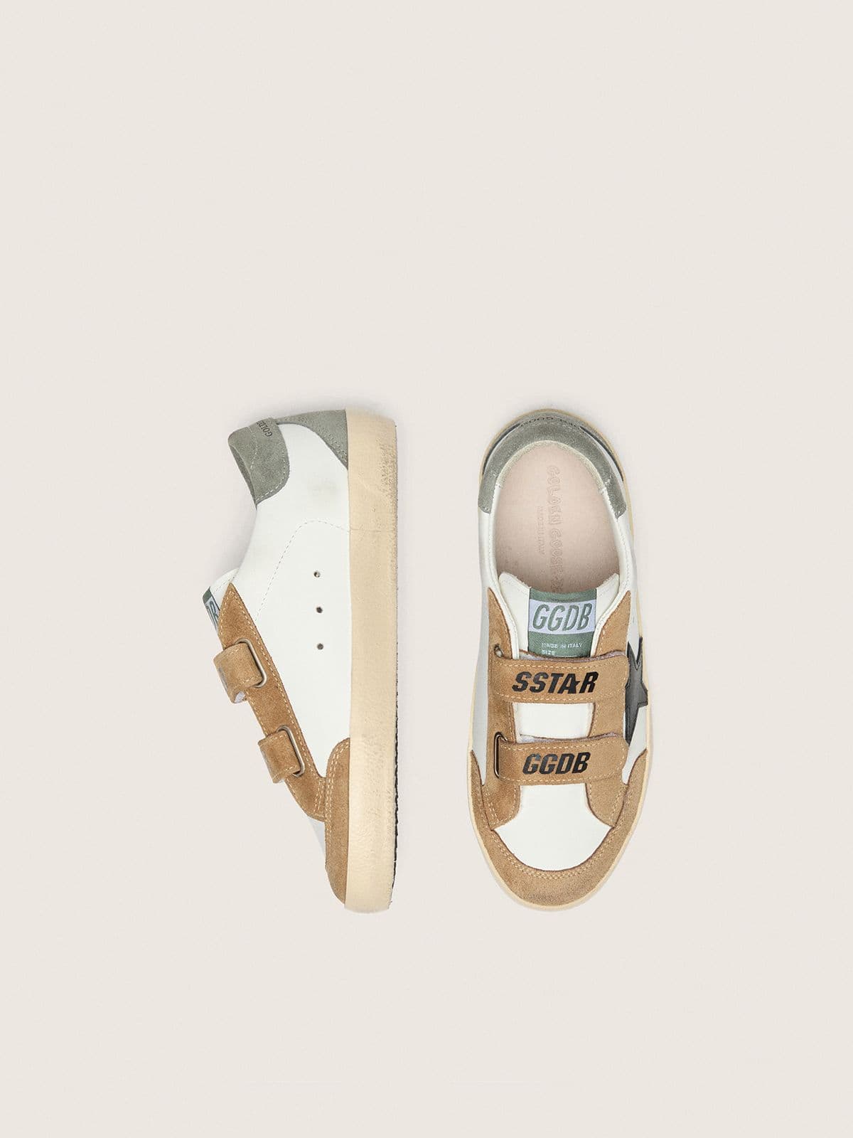 Junior Old School with black leather star and beige and green suede inserts - Golden Goose Kids
