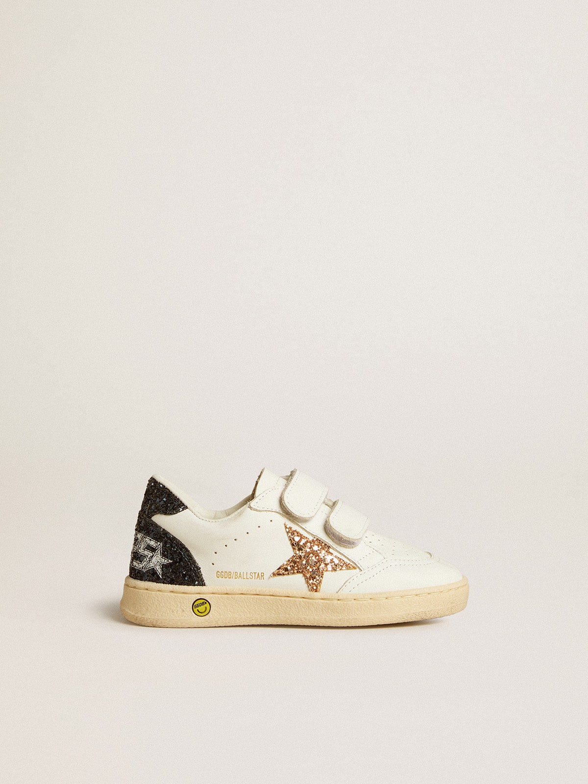 Junior Ball Star in white nappa with glitter star, heel tab and heel - Golden Goose Kids