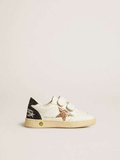 Junior Ball Star in white nappa with glitter star, heel tab and heel - Golden Goose Kids