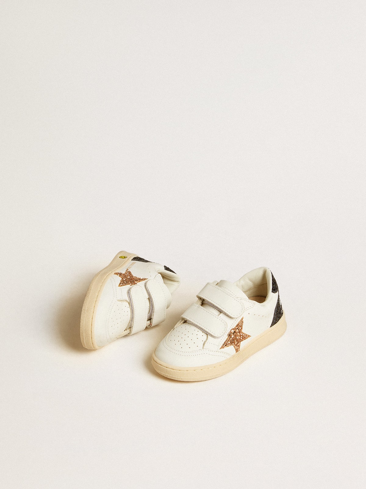 Junior Ball Star in white nappa with glitter star, heel tab and heel - Golden Goose Kids