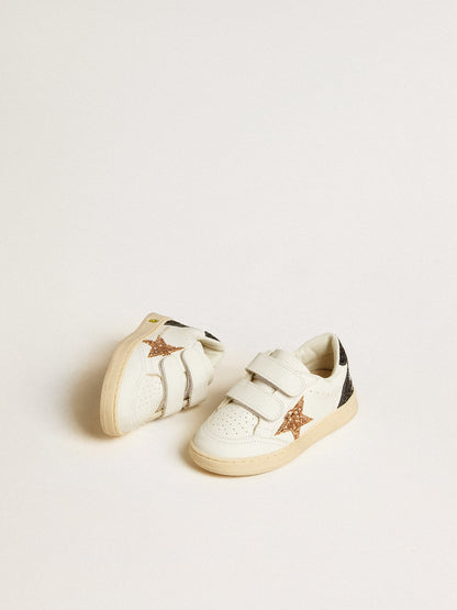 Junior Ball Star in white nappa with glitter star, heel tab and heel - Golden Goose Kids