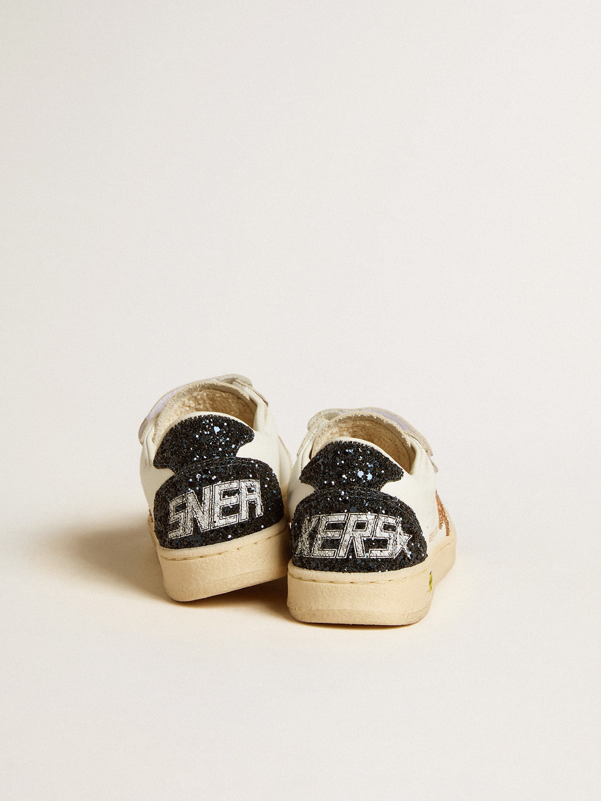 Junior Ball Star in white nappa with glitter star, heel tab and heel - Golden Goose Kids
