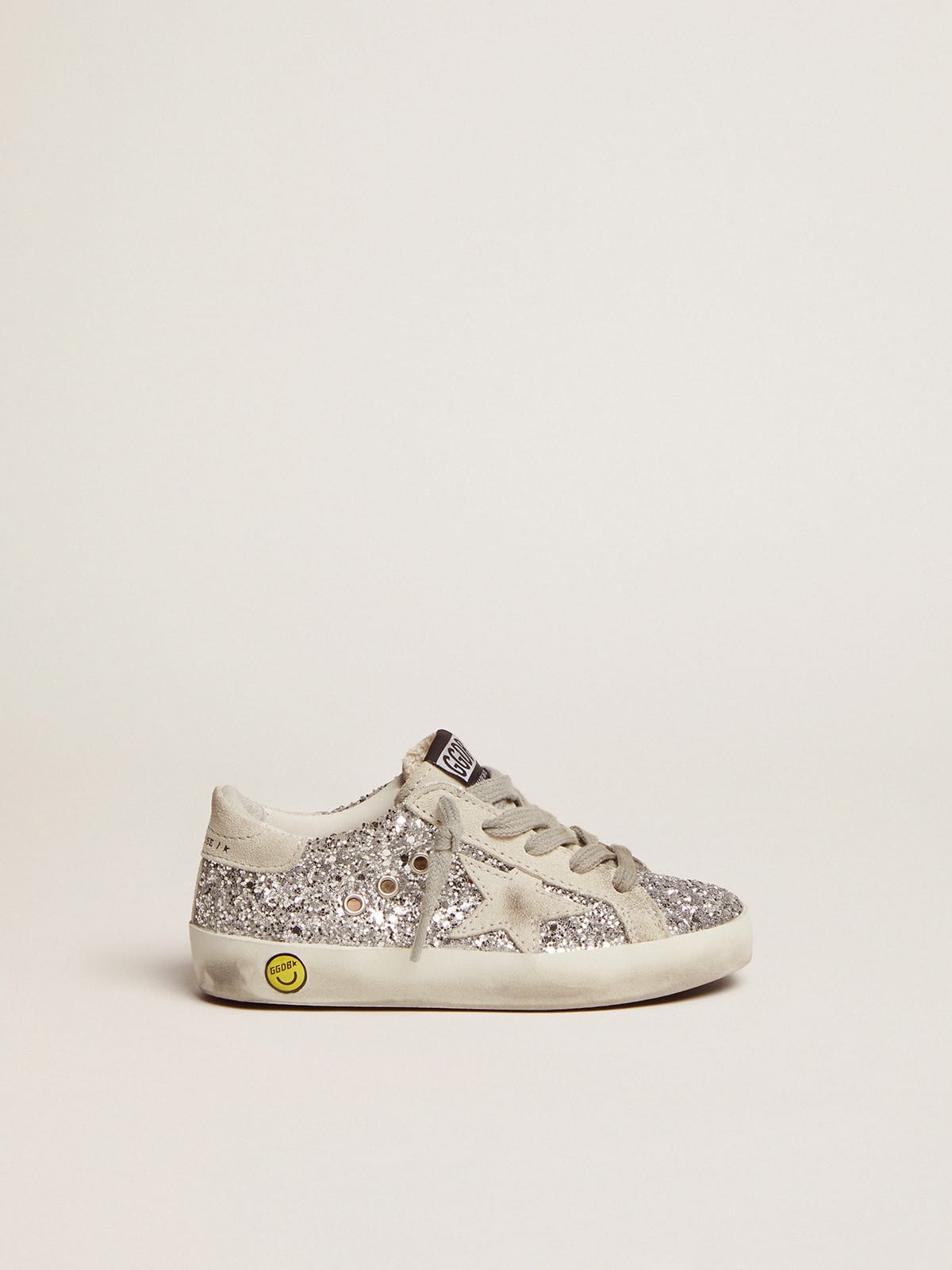 Junior Super-Star with silver glitter and suede details - Golden Goose Kids