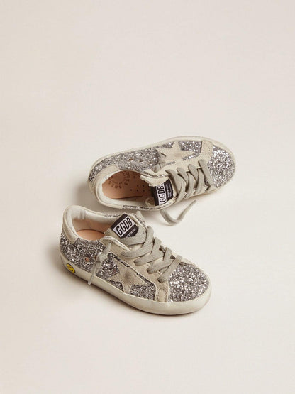 Junior Super-Star with silver glitter and suede details - Golden Goose Kids
