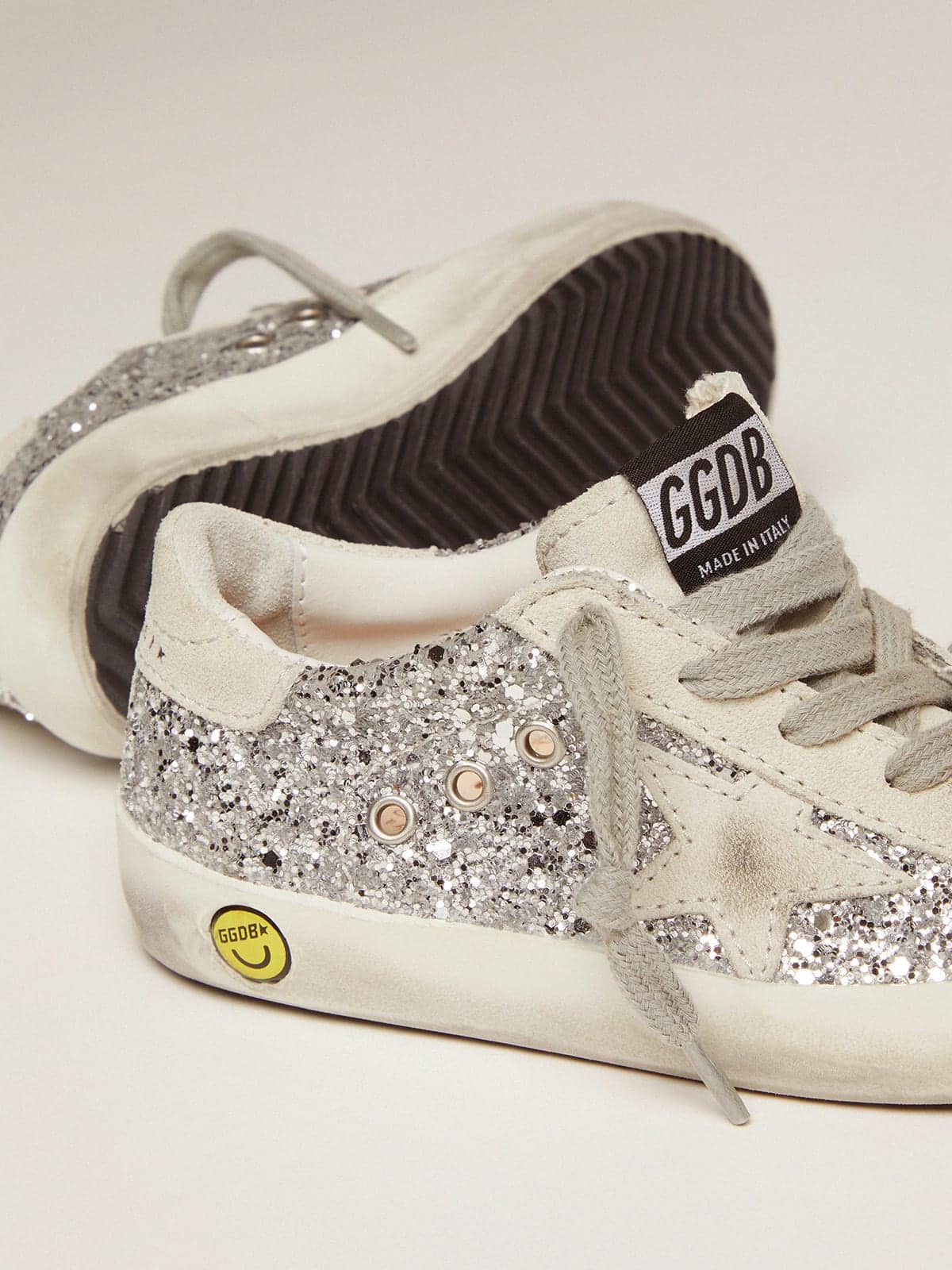Junior Super-Star with silver glitter and suede details - Golden Goose Kids