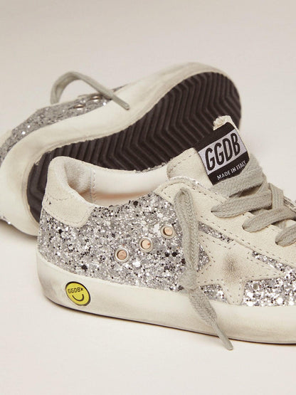 Junior Super-Star with silver glitter and suede details - Golden Goose Kids