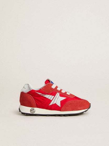 Junior Marathon in red nylon with printed star and leather heel tab - Golden Goose Kids