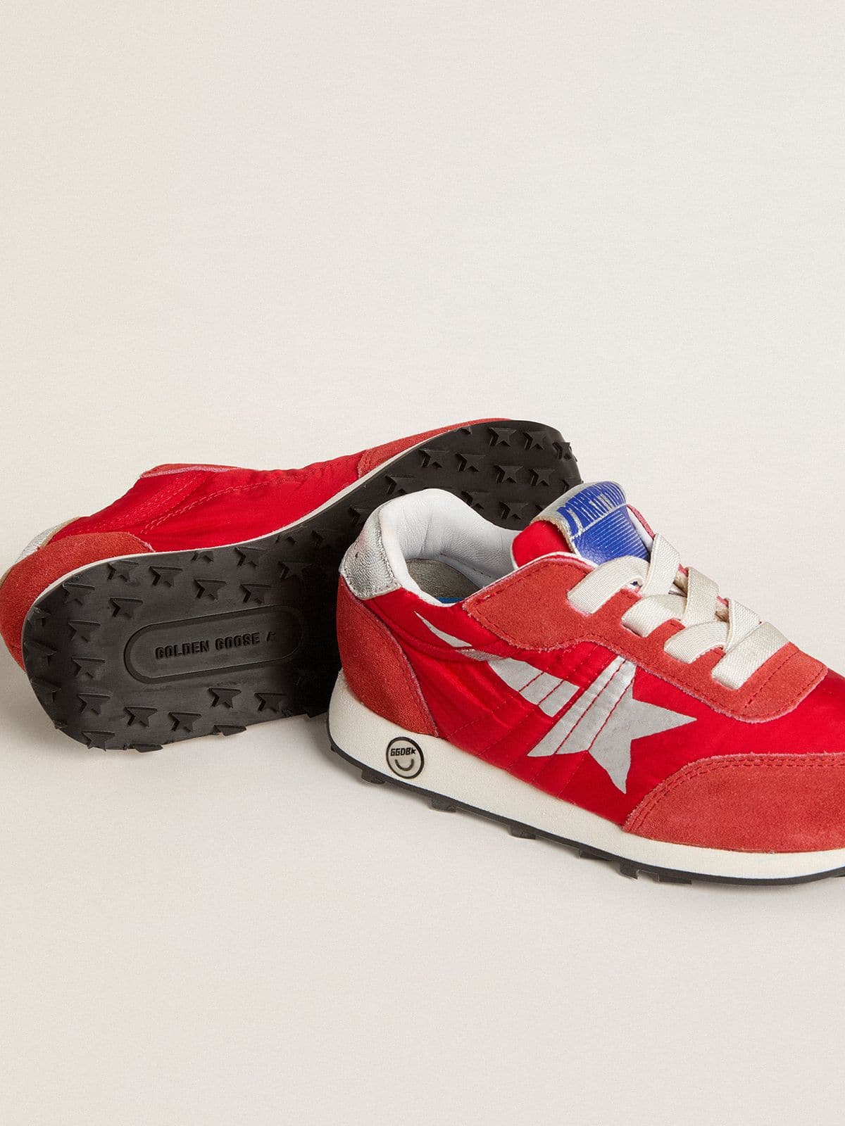 Junior Marathon in red nylon with printed star and leather heel tab - Golden Goose Kids