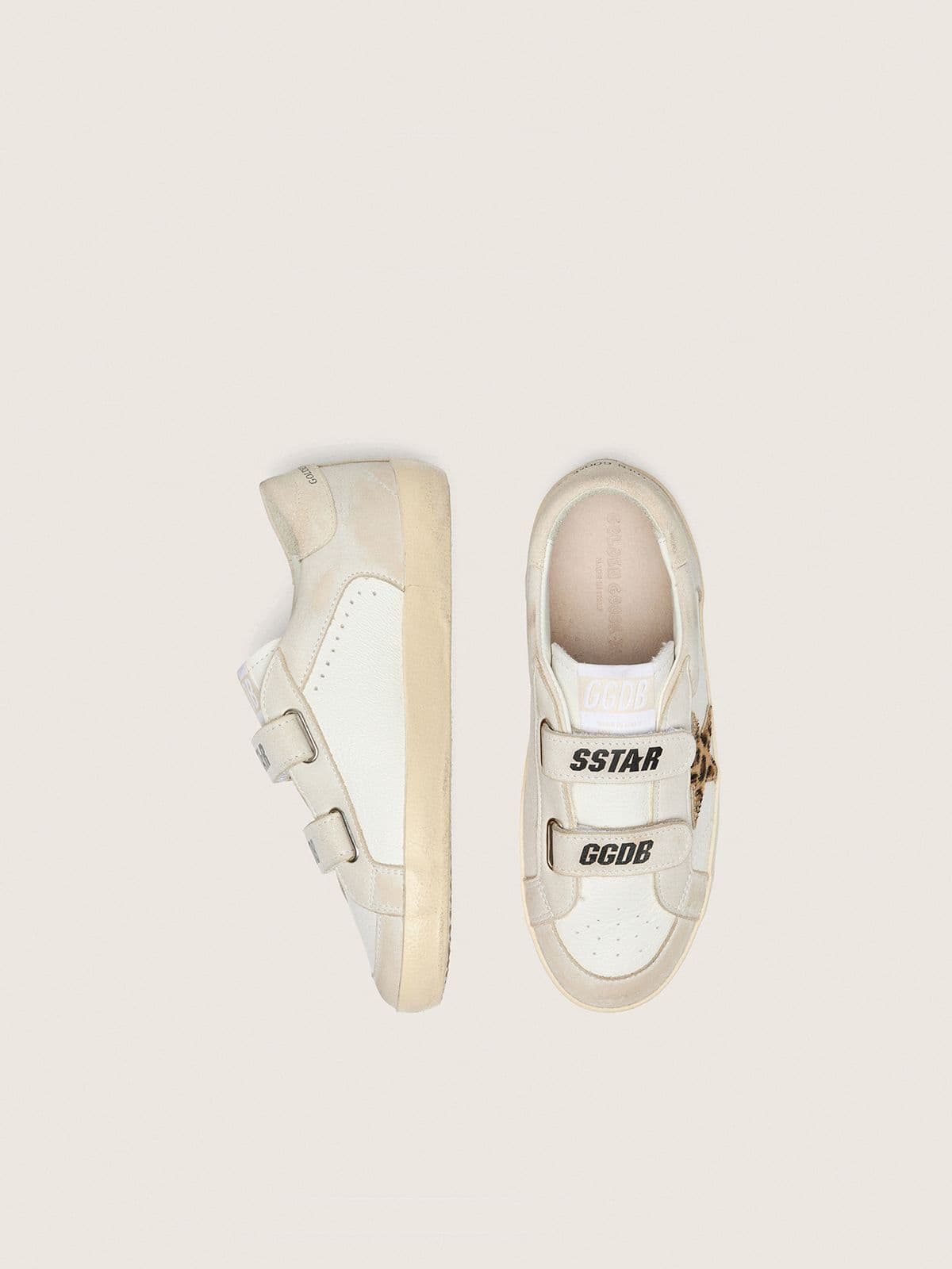 Junior Old School in nappa with leopard-print pony skin star and leather inserts - Golden Goose Kids