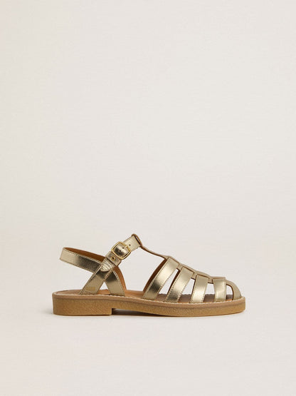 Maxime Young sandals in gold leather - Golden Goose Kids