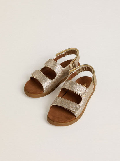 Noa Young sandals in micro-glitter and platinum leather - Golden Goose Kids