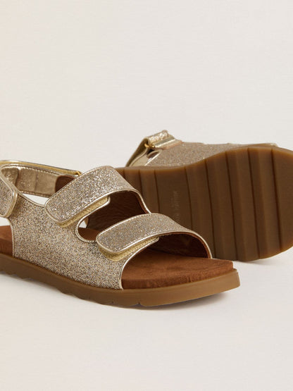 Noa Young sandals in micro-glitter and platinum leather - Golden Goose Kids