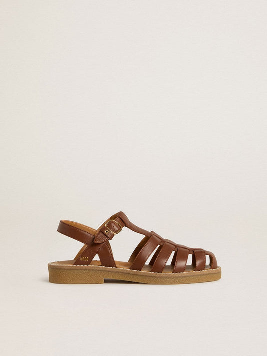 Maxime Young sandals in brown leather - Golden Goose Kids