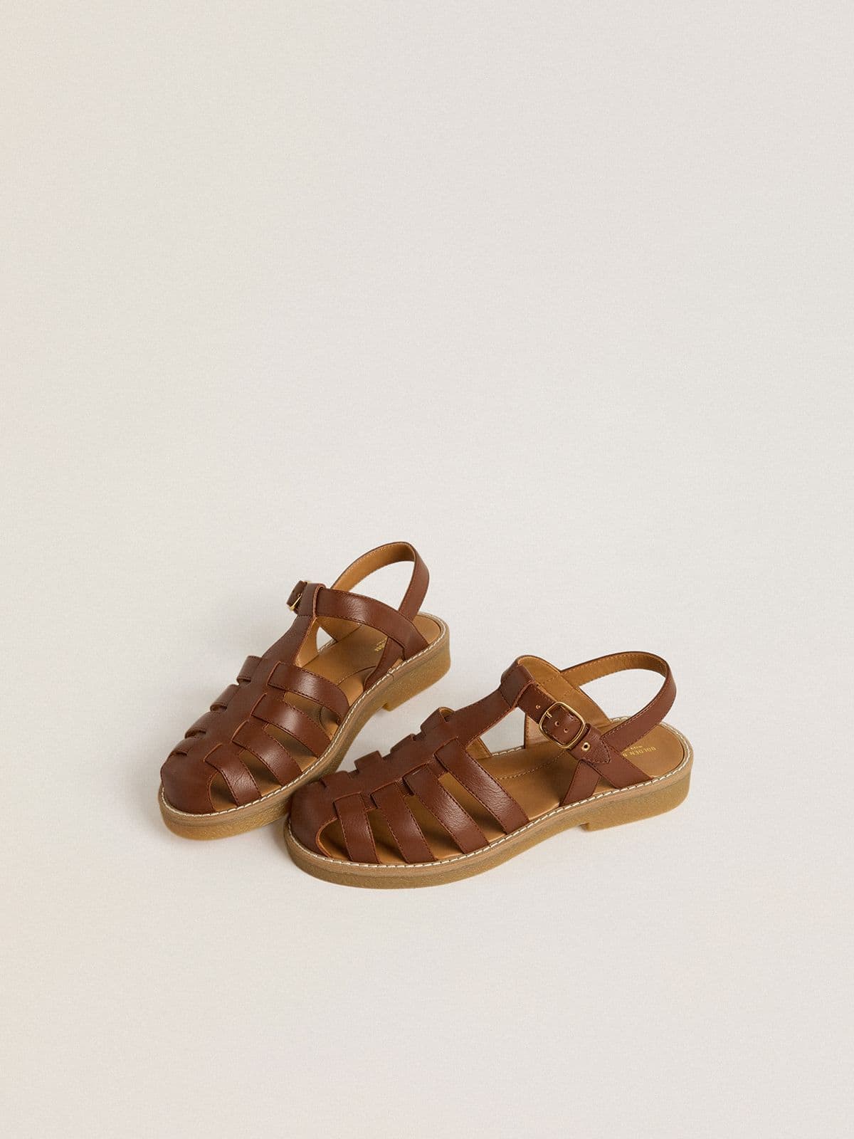 Maxime Young sandals in brown leather - Golden Goose Kids