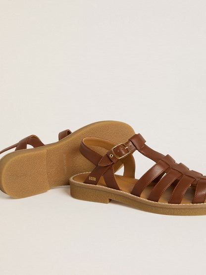 Maxime Young sandals in brown leather - Golden Goose Kids