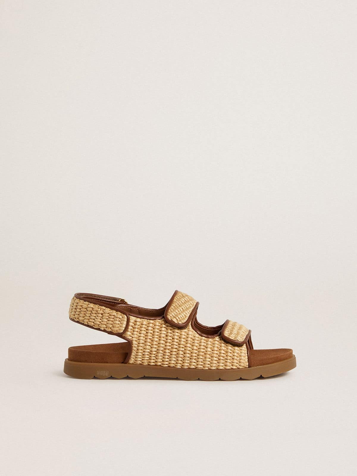Noa Young sandals in beige raffia and brown leather - Golden Goose Kids