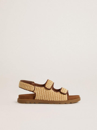 Noa Young sandals in beige raffia and brown leather - Golden Goose Kids