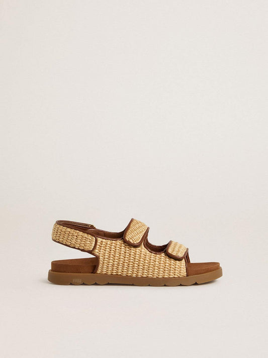 Noa Young sandals in beige raffia and brown leather - Golden Goose Kids